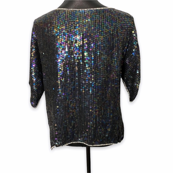 Vintage Sequined Top Womens Size Large Black Irridescent - Picture 5 of 6